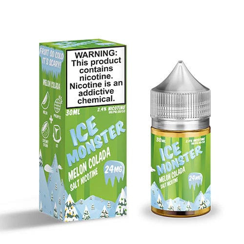 Melon Colada SALT e-liquid by ICE Monster in 30mL bottle, featuring a tropical melon and coconut flavor.