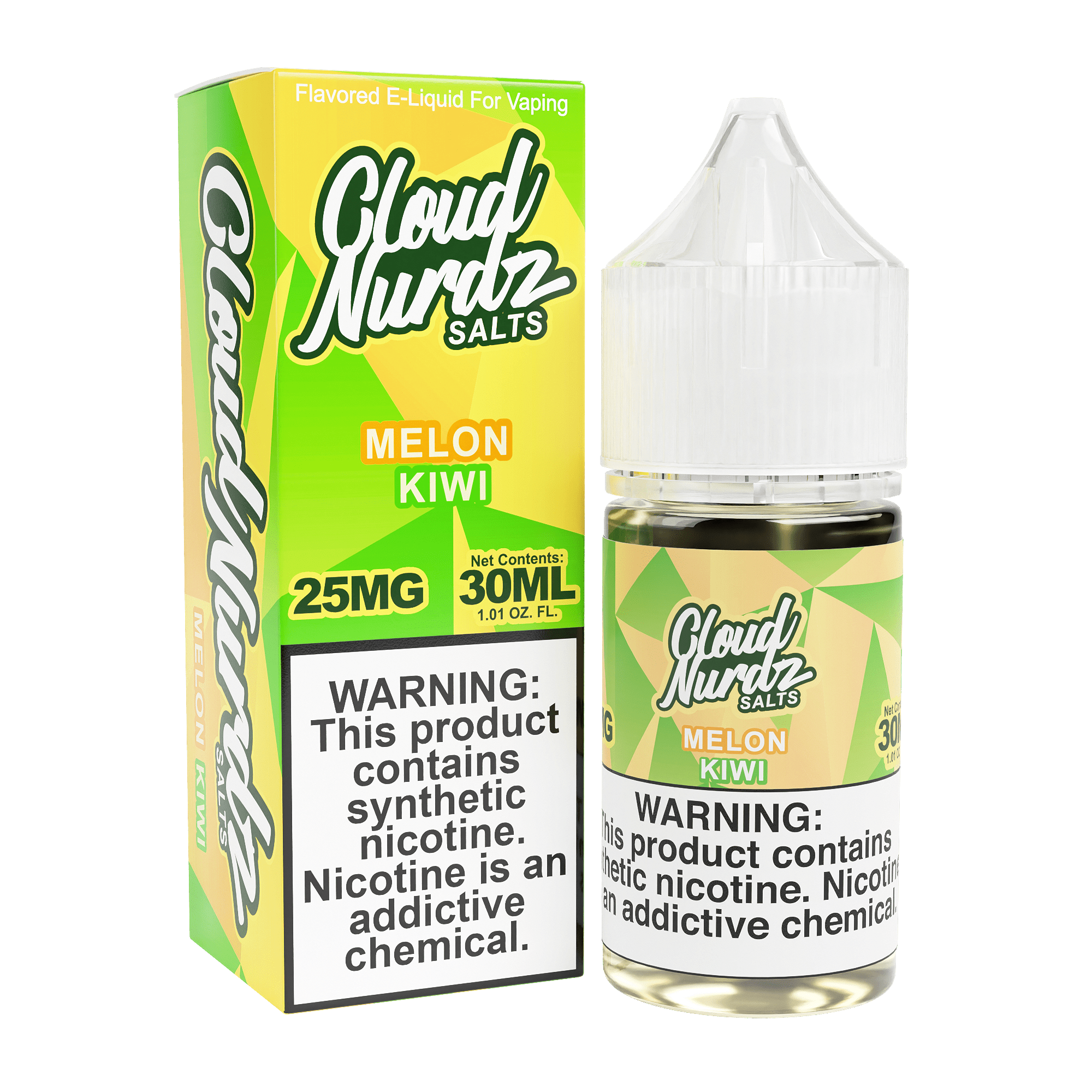 Melon Kiwi SALT e-liquid by Cloud Nurdz in a 30mL bottle, featuring a fresh melon and kiwi flavor profile.
