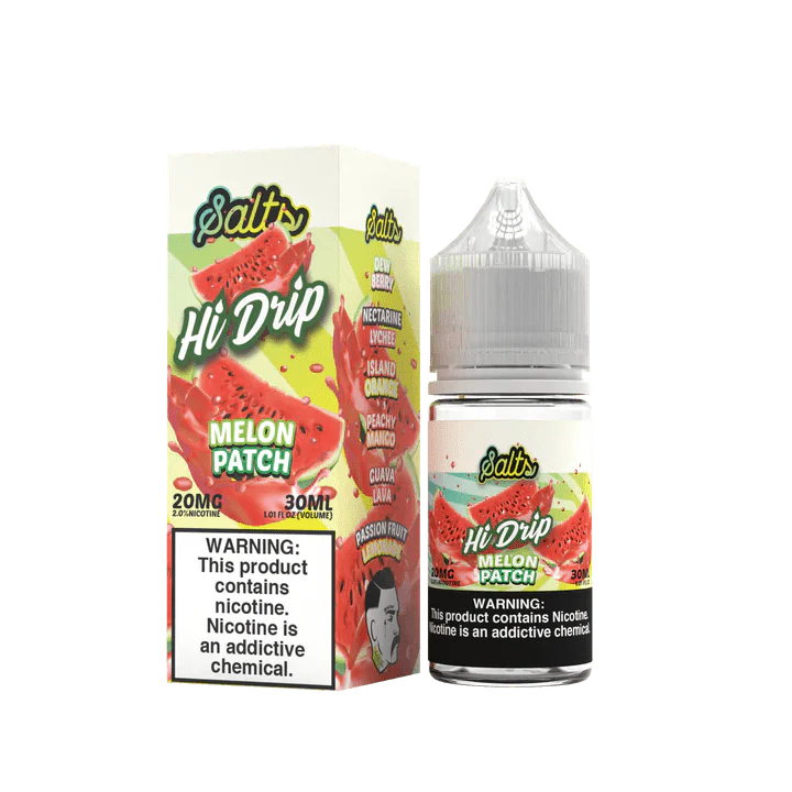 Melon Patch SALT e-liquid by Hi Drip in 30mL bottle, featuring a fresh melon flavor for vaping.