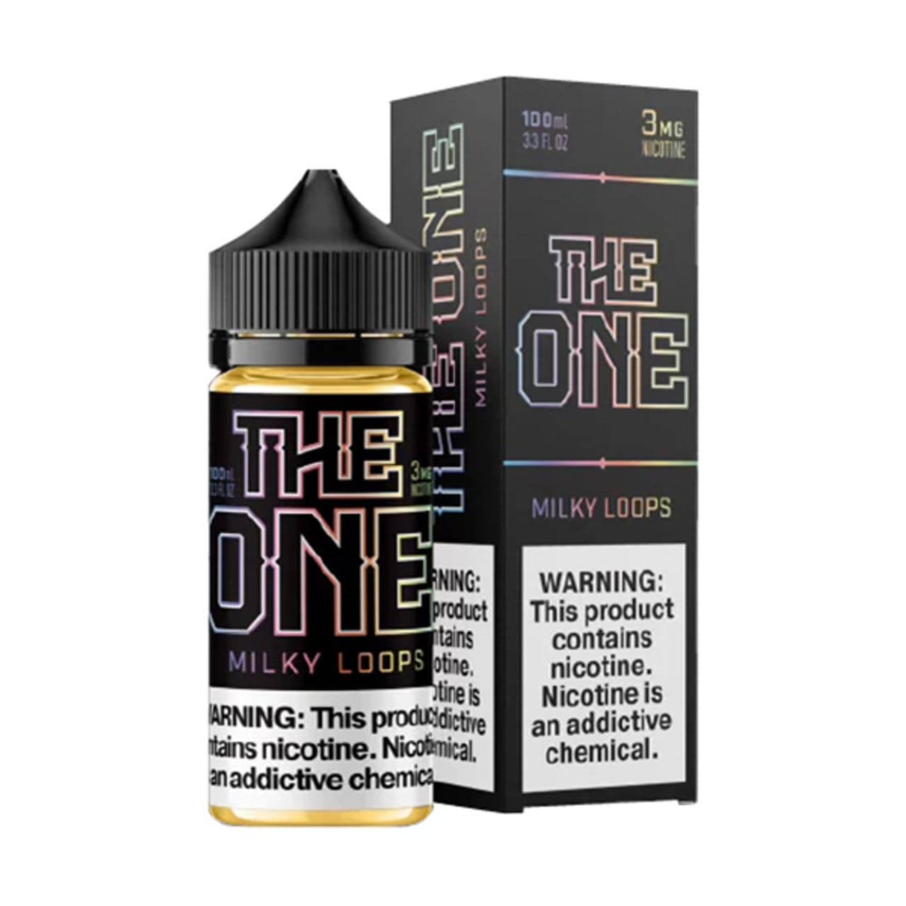 Beard Vape Co Milky Loops The One 100mL e-liquid bottle with colorful label and clear cap.