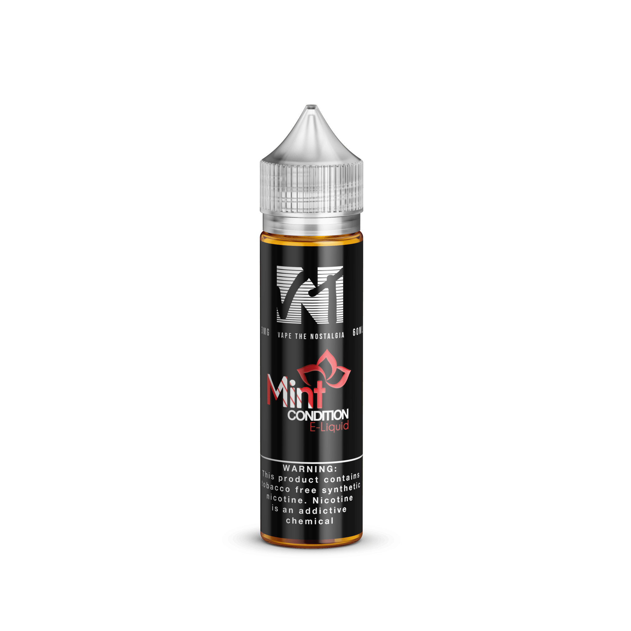 Mint Condition Vape The Nostalgia 60mL e-liquid bottle with mint-flavored e-juice in a clear plastic bottle.