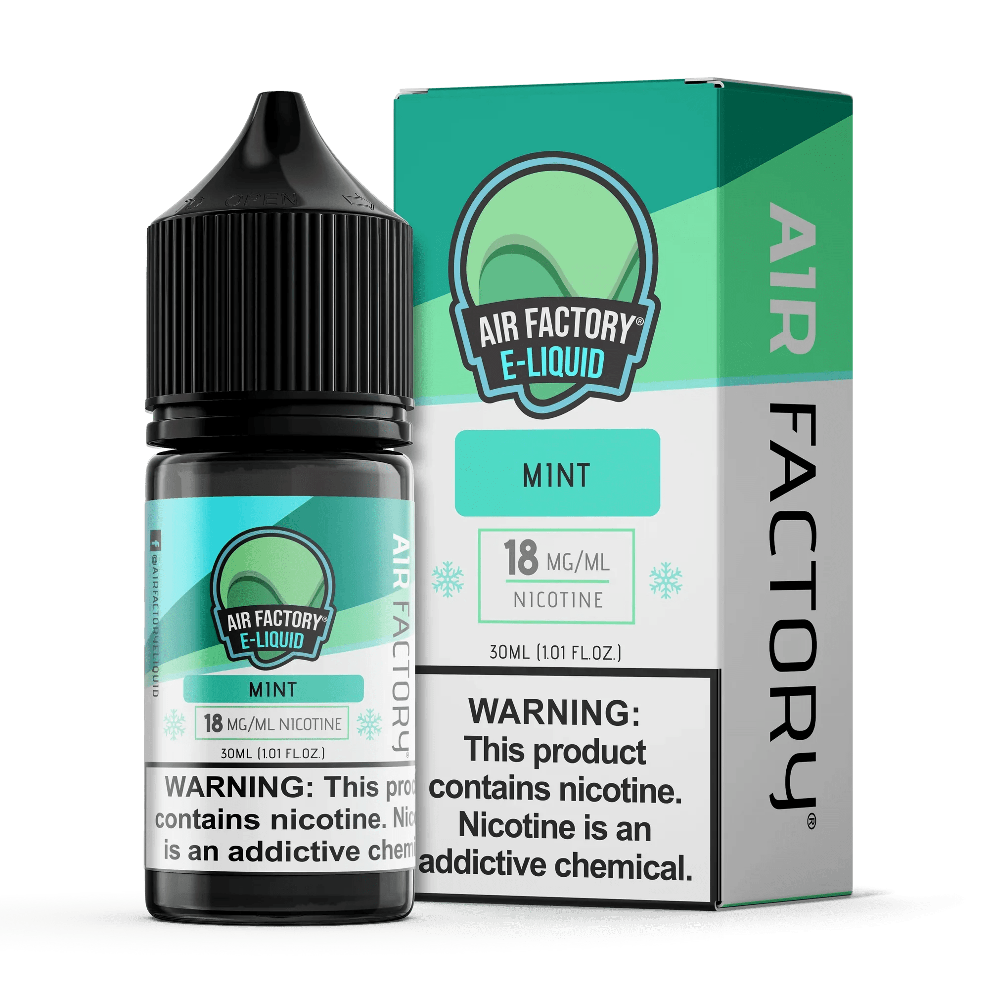 Mint SALT e-liquid by Air Factory in a 30mL bottle, featuring refreshing mint flavor and smooth nicotine salt formulation.