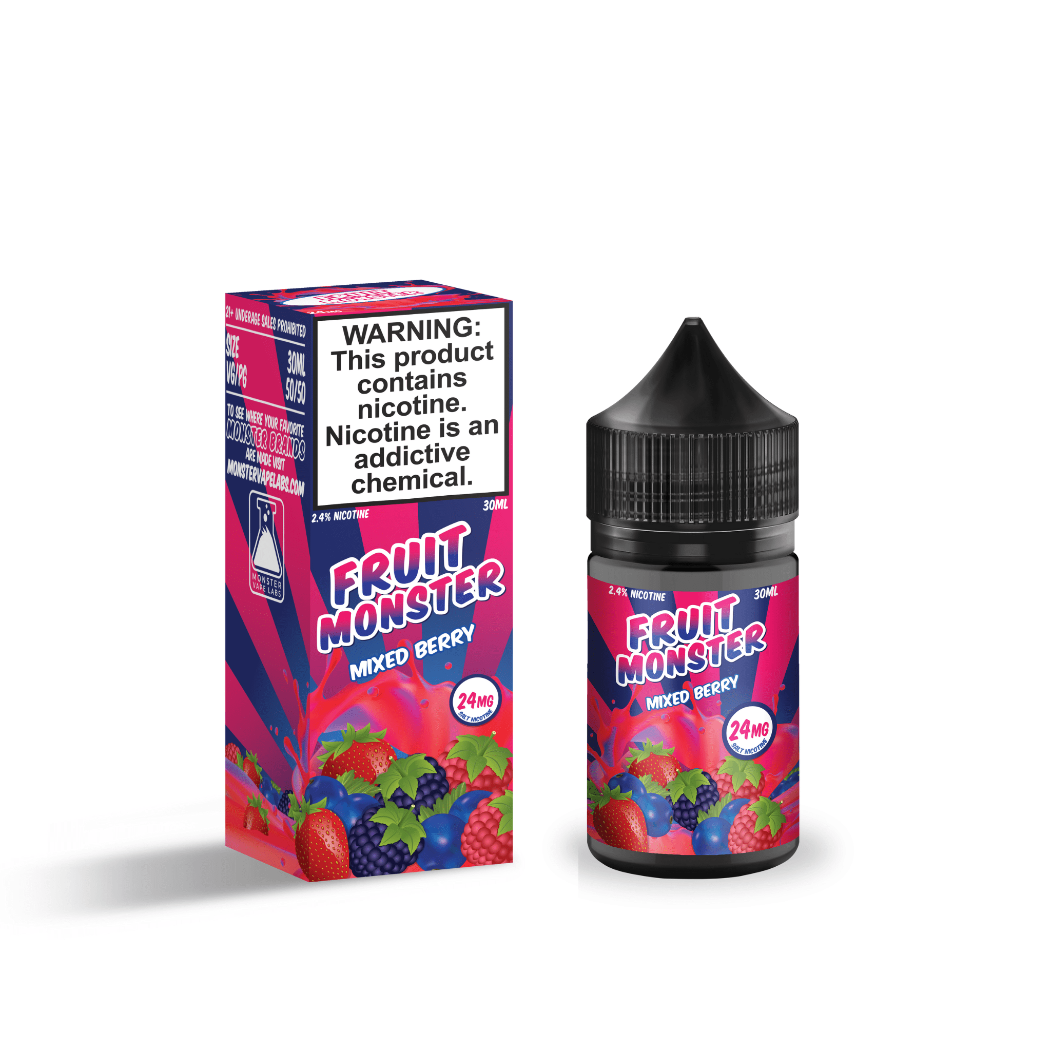 Mixed Berry Salt E-liquid by Fruit Monster in a 30mL bottle, featuring a vibrant blend of fresh mixed berries.