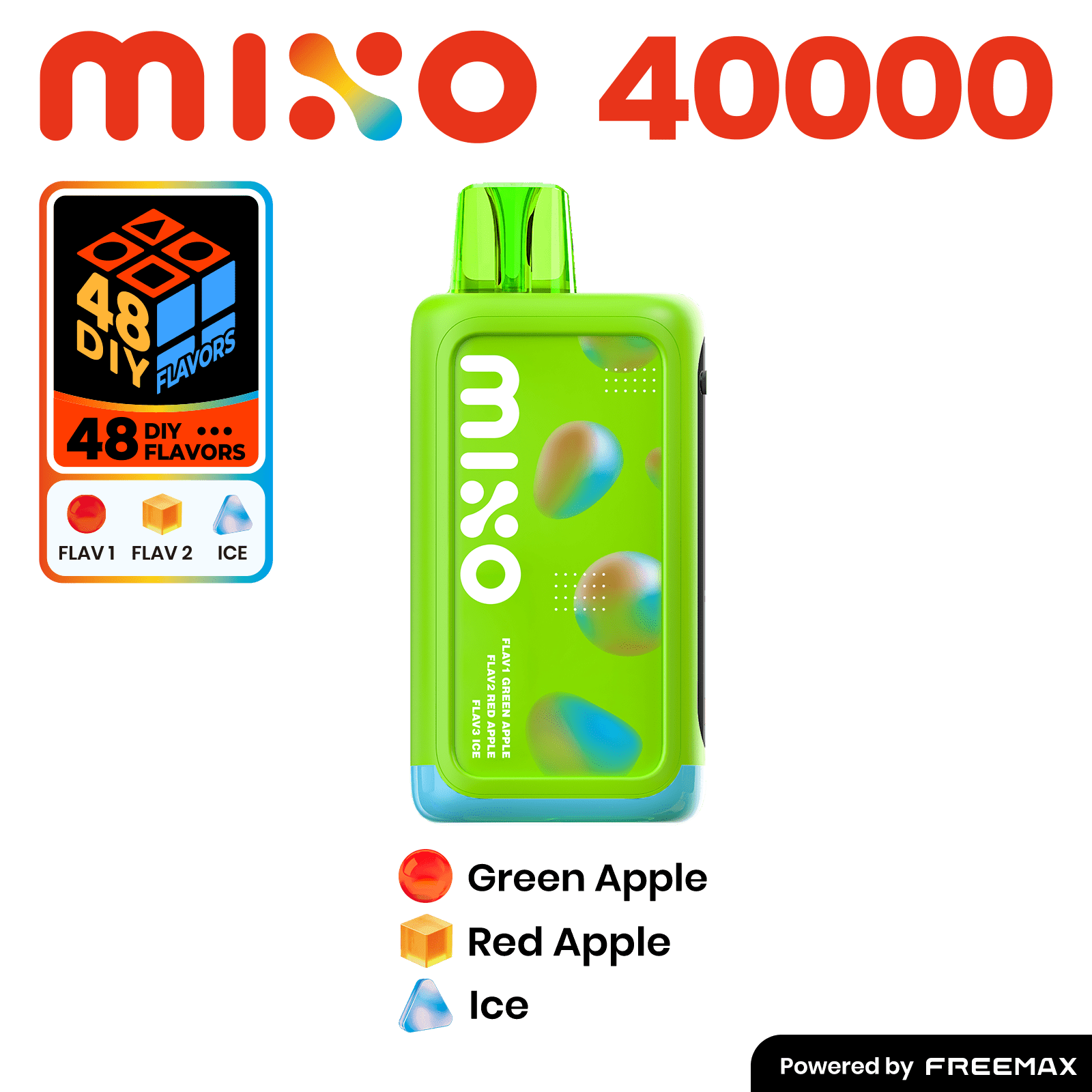 MIXO 40K by Freemax 3 Flavored Disposable — Green Apple+Red Apple+Ice