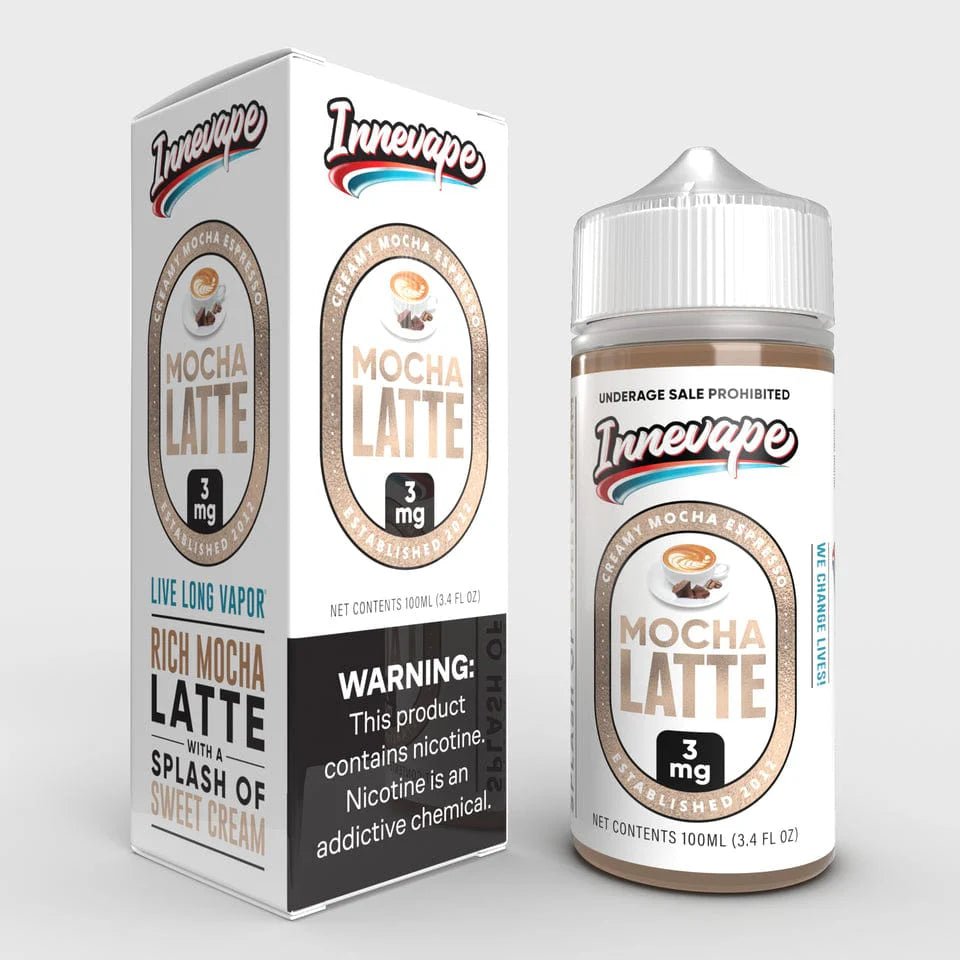 Mocha Latte Innevape E-liquid 100mL bottle with creamy mocha coffee flavor and smooth latte taste in a clear plastic bottle