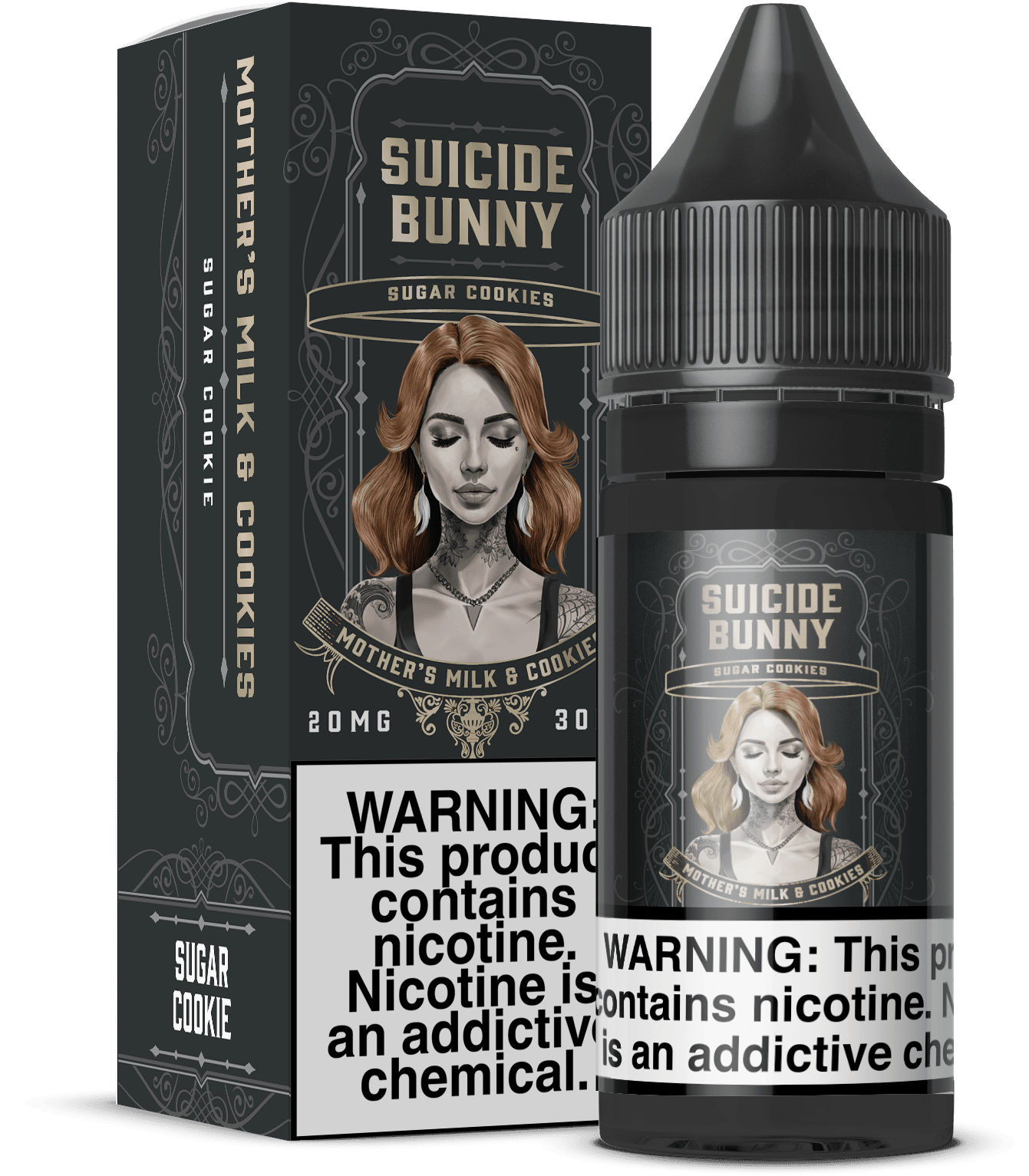 Mother's Milk & Cookies SALT e-liquid by Suicide Bunny, 30mL bottle, featuring creamy milk and cookie flavor profile.