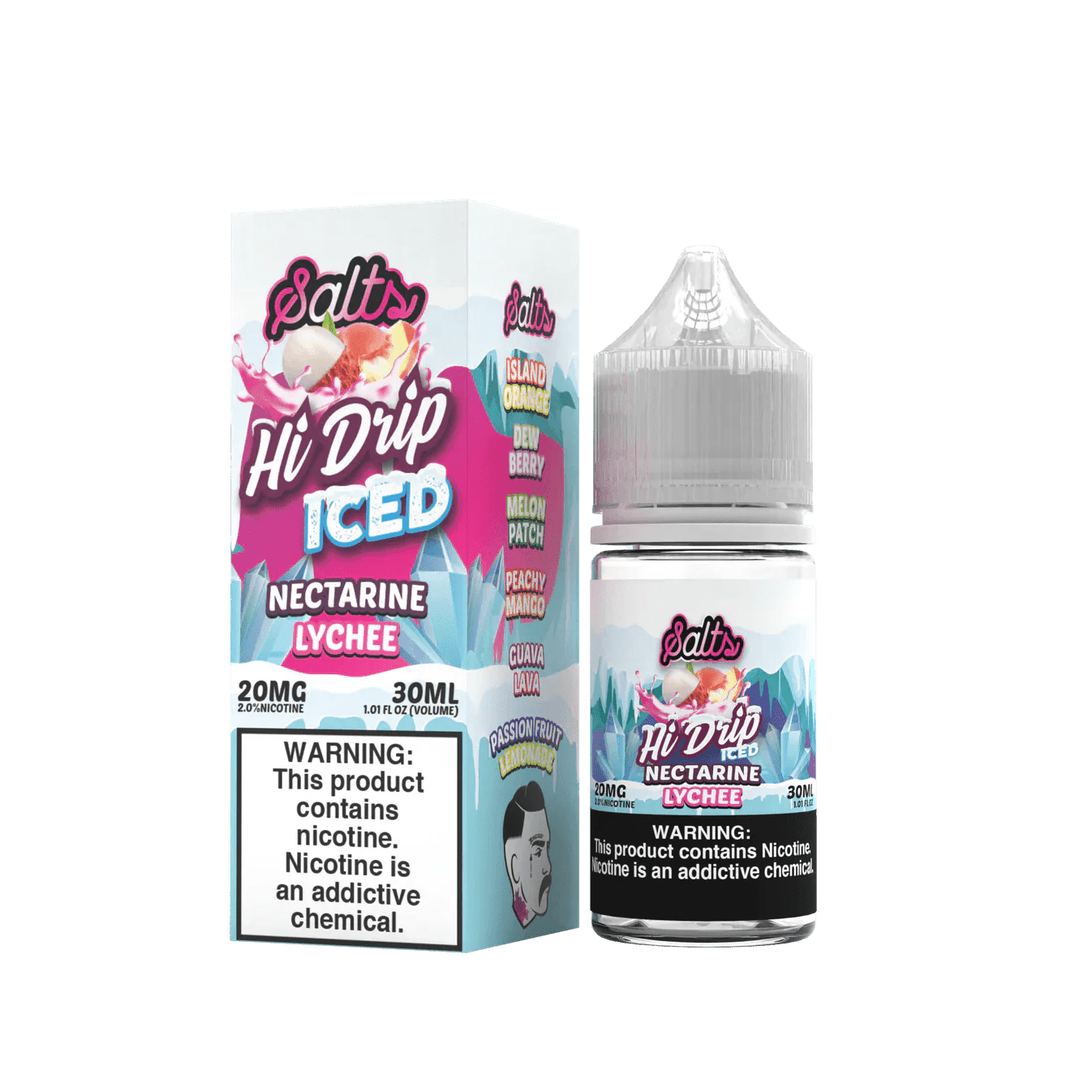 Nectarine Lychee Iced Salt e-liquid by Hi Drip in a 30mL bottle, featuring fresh nectarine, lychee, and cooling iced salt flavor.