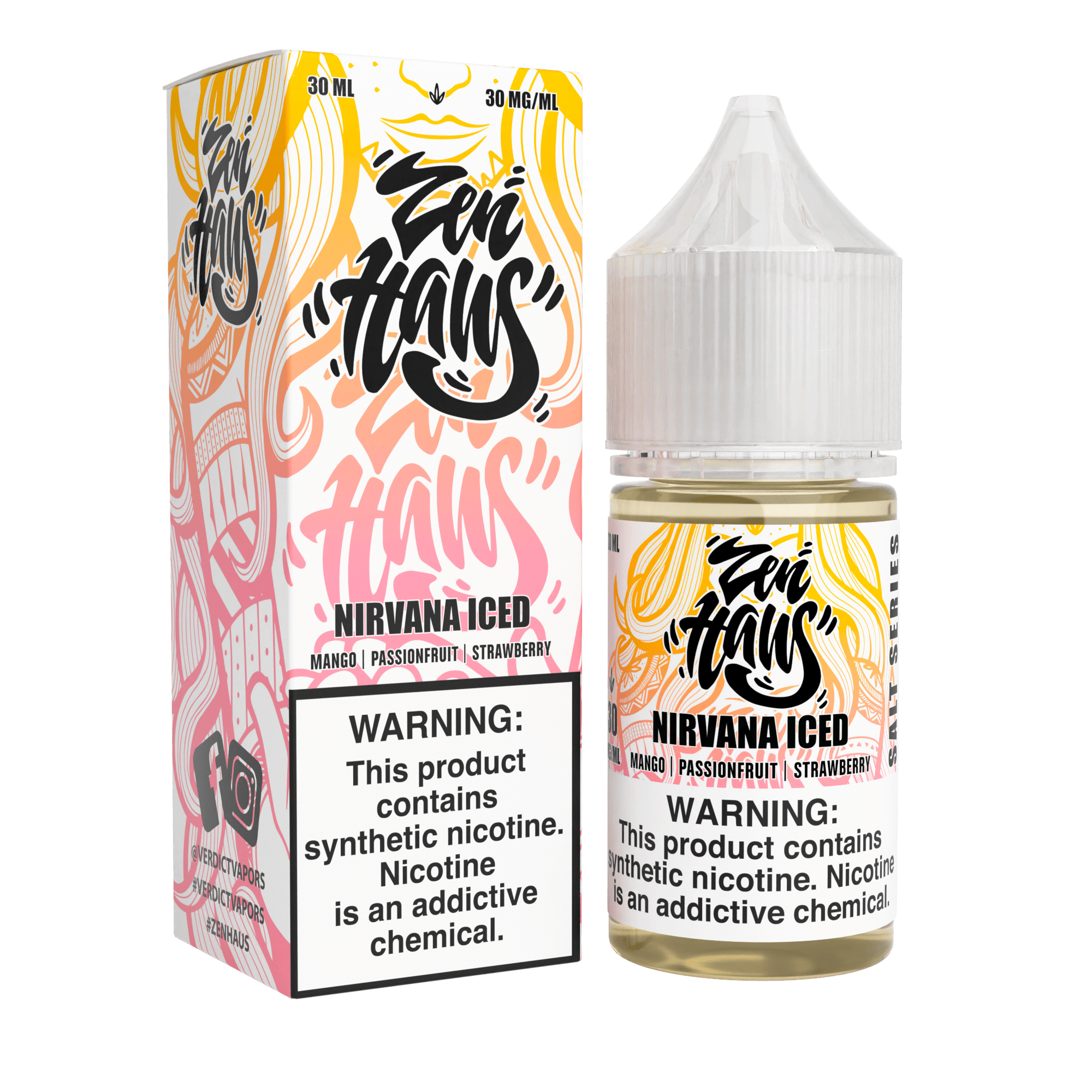 Zen Haus Nirvana ICED SALT nicotine salt e-liquid bottle with 30mL size and Iced Salt flavor.