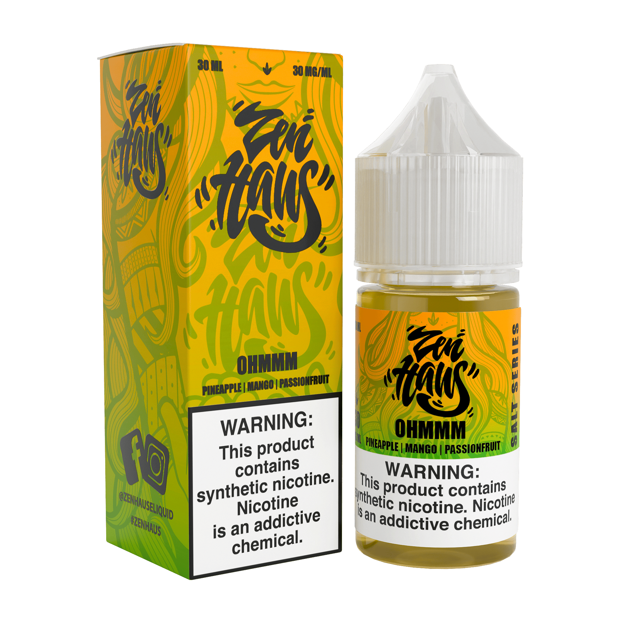 Zen Haus Ohmmm SALT nicotine salt bottle, 30mL container with 30mg strength, showcasing the Zen Haus branding.