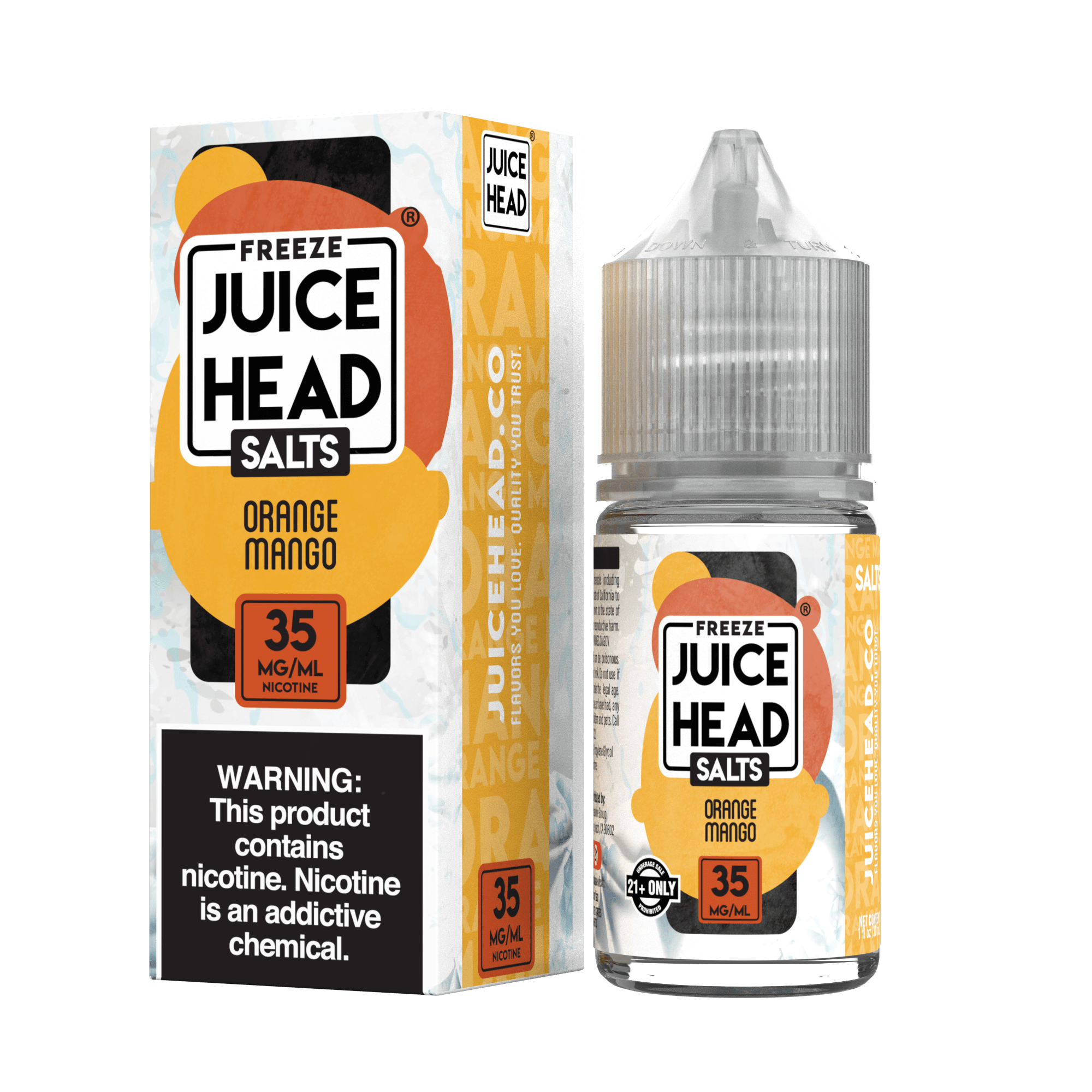 Orange Mango Freeze Salt e-liquid by Juice Head in 30mL bottle, featuring a vibrant orange mango flavor.