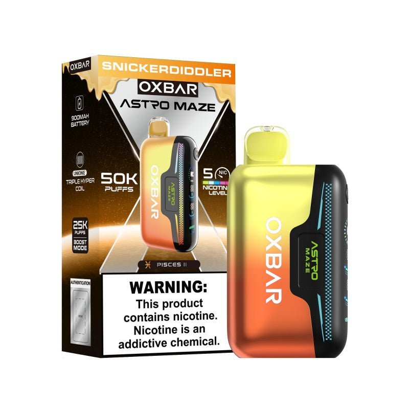 Oxbar Astro Maze 50k disposable vape device with adjustable nicotine, designed for long-lasting use and flavorful puffs.
