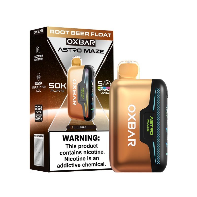 Oxbar Astro Maze 50k disposable vape with adjustable nicotine, featuring a sleek design and visible mouthpiece.