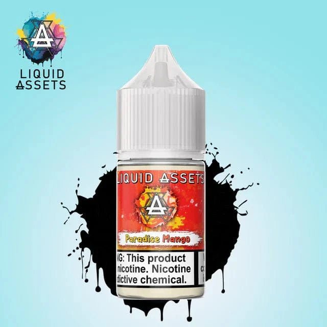 Bottle of Liquid Assets Paradise Mango SALT e-liquid in 30mL container, featuring a vibrant mango flavor and salt nicotine.