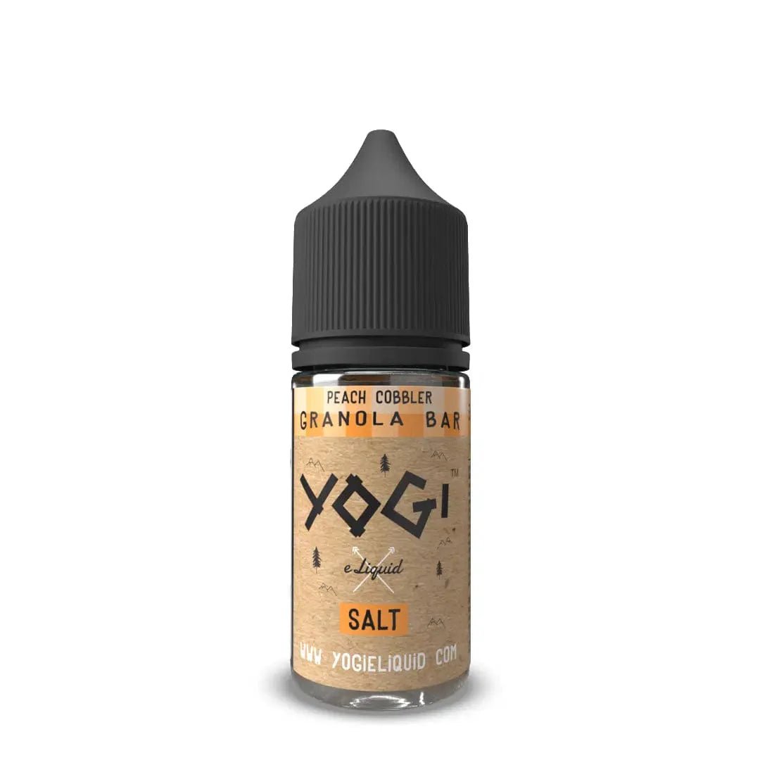 Yogi E-Liquid Peach Cobbler Granola Bar Salt vape e-liquid 30ml bottle, featuring peach, cobbler, and granola flavors.