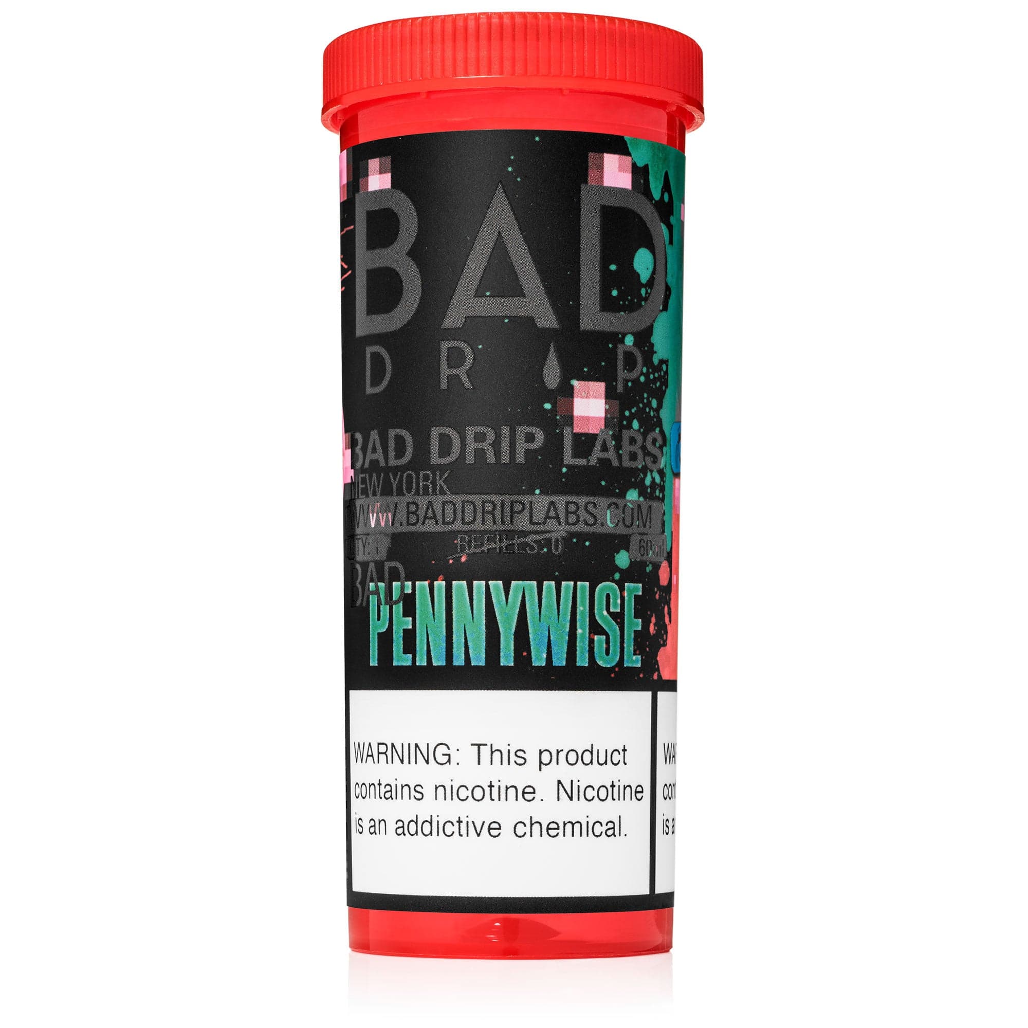 Pennywise e-liquid by Bad Drip Labs in a 60mL bottle, featuring vibrant packaging with Pennywise the clown themed design.