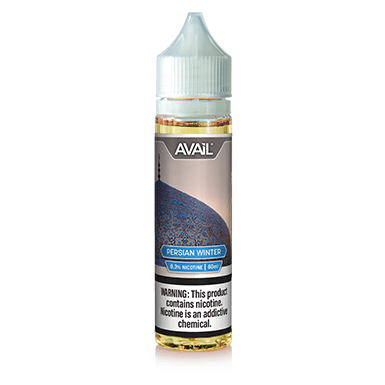 Bottle of Persian Winter AVAIL Vapor e-liquid 60mL with winter-themed label and branding, designed for vaping.