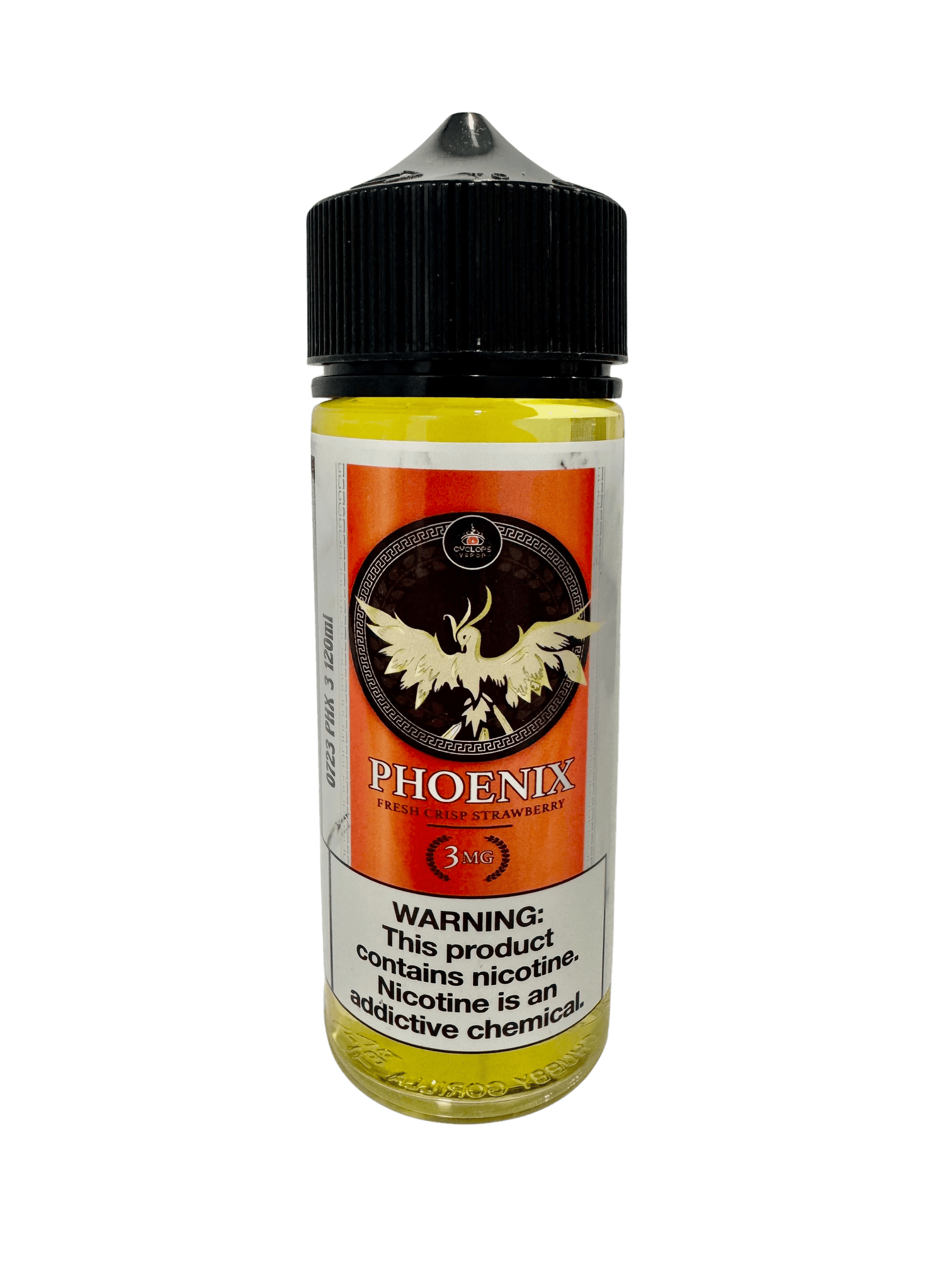 Cyclops Vapor Phoenix vape juice bottle, 120mL, with colorful label and branding, designed for vaping enthusiasts.