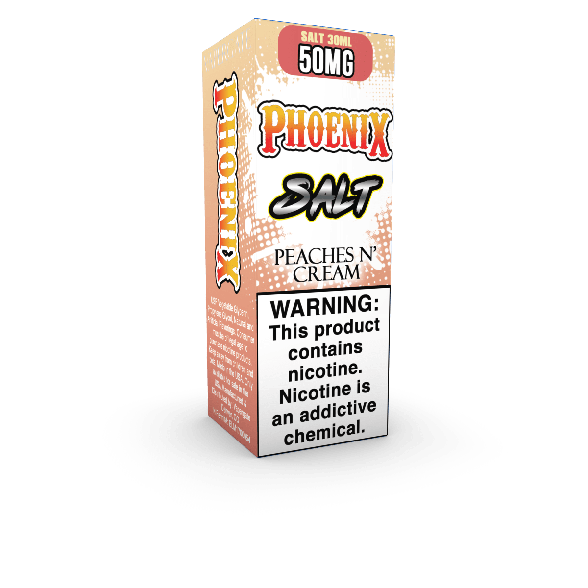 Vapergate Phoenix SALT e-liquid 30mL bottle with a colorful label featuring a phoenix illustration and product branding.