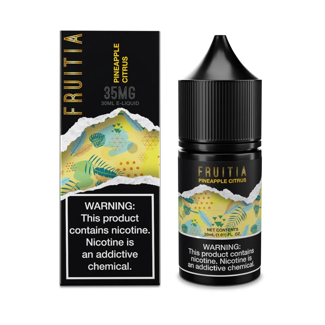 Fruitia Pineapple Citrus Salt e-liquid bottle, 30mL, with pineapple and citrus flavor profile, featuring salt nicotine for vaping.