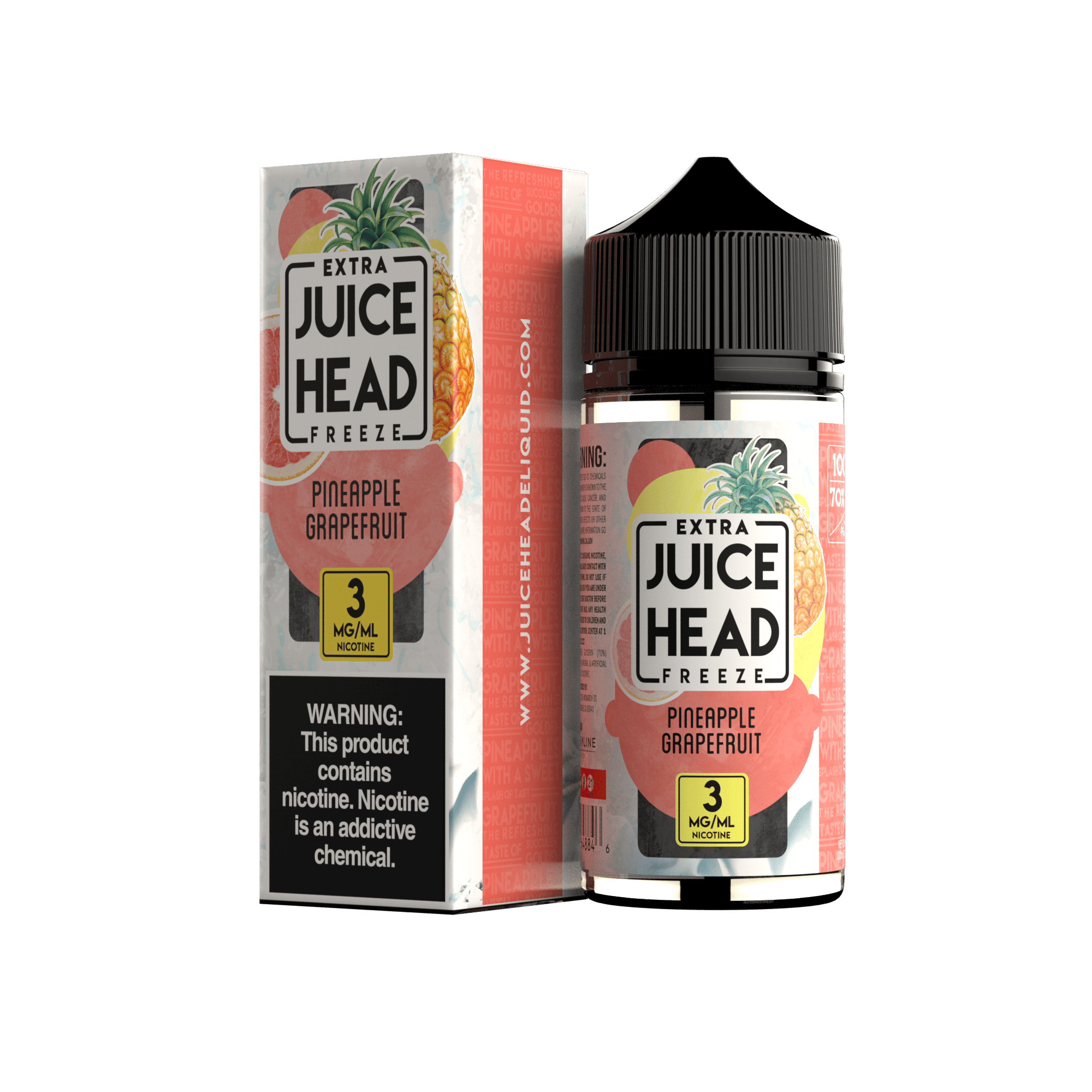Pineapple Grapefruit Freeze e-liquid by Juice Head, 100mL bottle with vibrant pineapple and grapefruit flavor imagery.