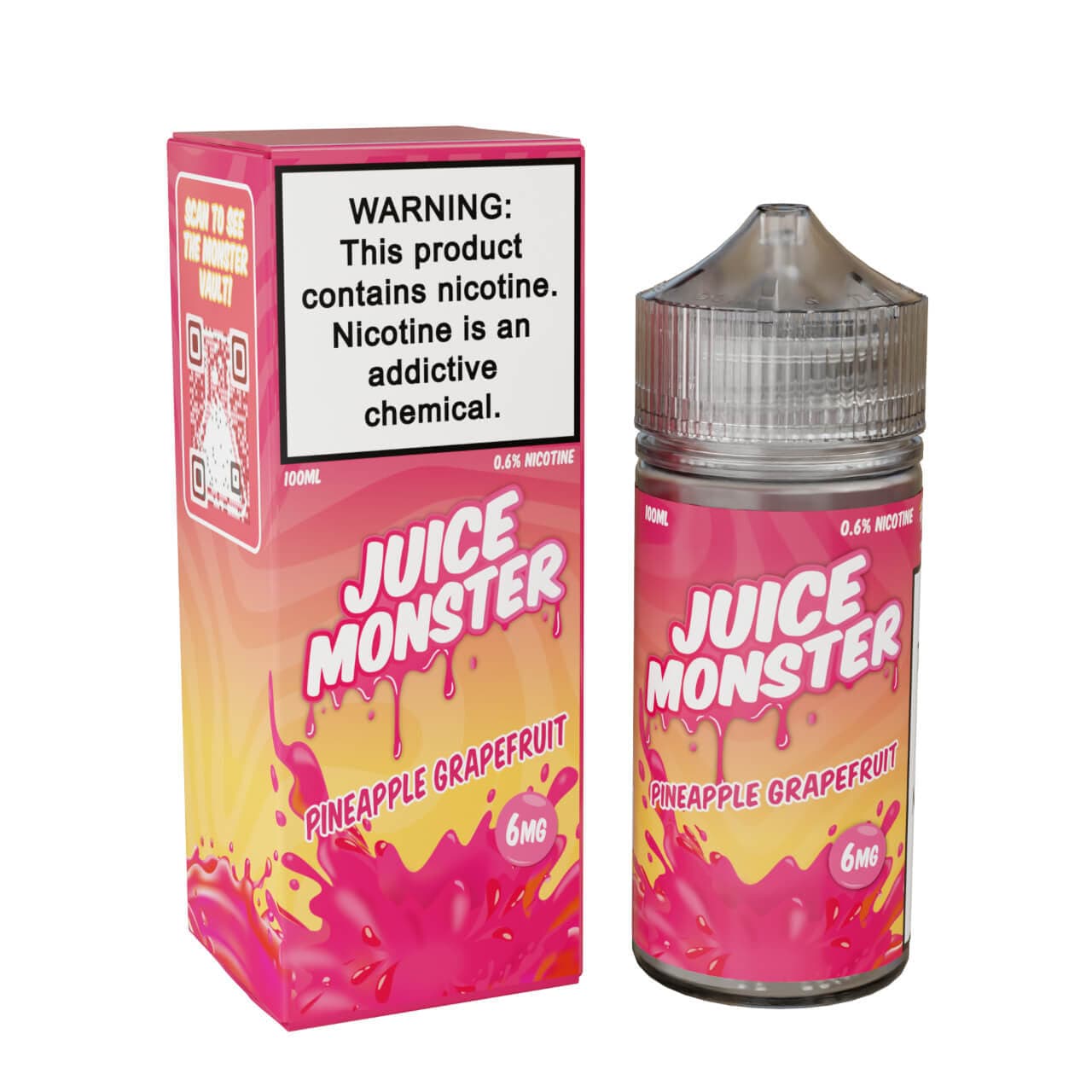 Pineapple and grapefruit flavored Juice Monster e-liquid in a 100mL bottle with vibrant label and tropical fruit imagery.