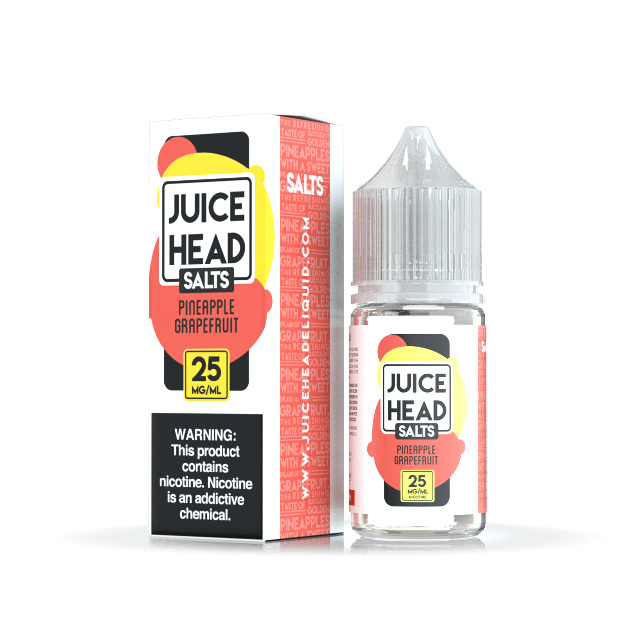 Juice Head Pineapple Grapefruit SALT e-liquid bottle, 30mL with vibrant pineapple and grapefruit flavor design.
