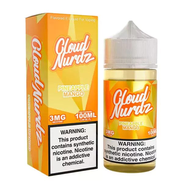 Pineapple Mango Cloud Nurdz e-liquid bottle, 100mL, with tropical pineapple and mango flavor branding on the label