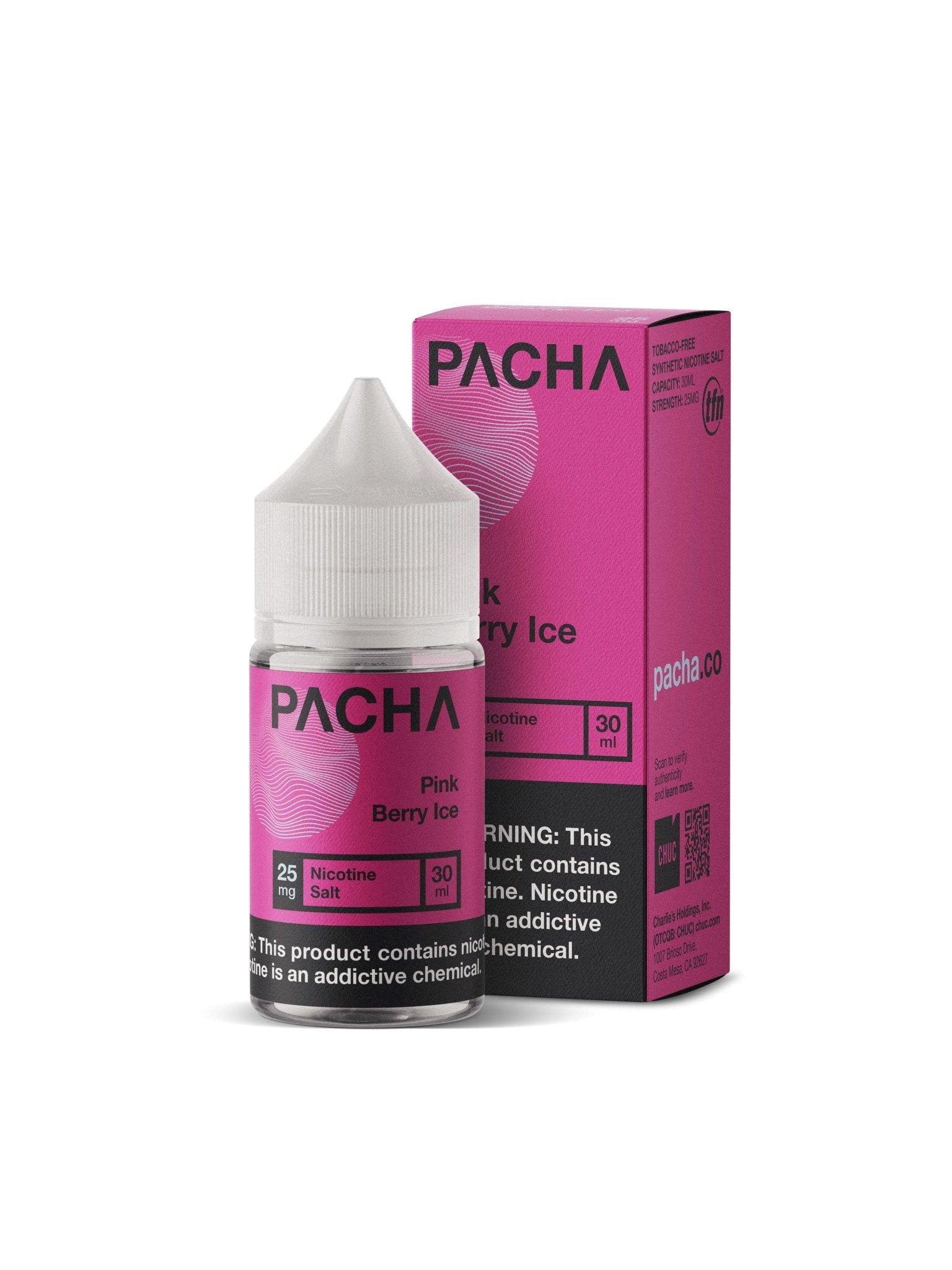 Pink Berry ICE Salt e-liquid by Pachamama in 30mL bottle, featuring a vibrant pink berry flavor with icy chill for vaping.
