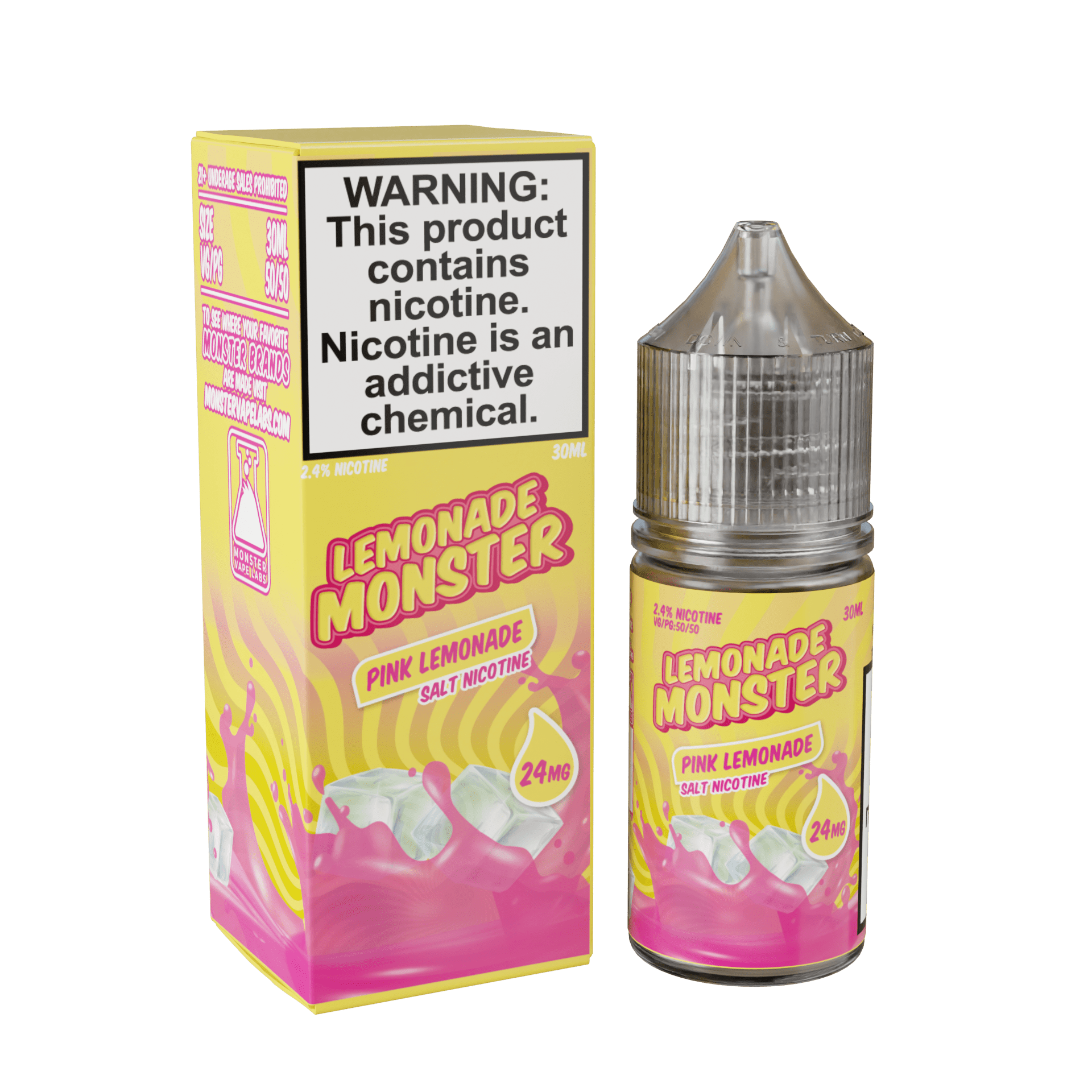 Pink Lemonade SALT e-liquid by Lemonade Monster in a 30mL bottle, featuring a vibrant pink lemonade flavor.