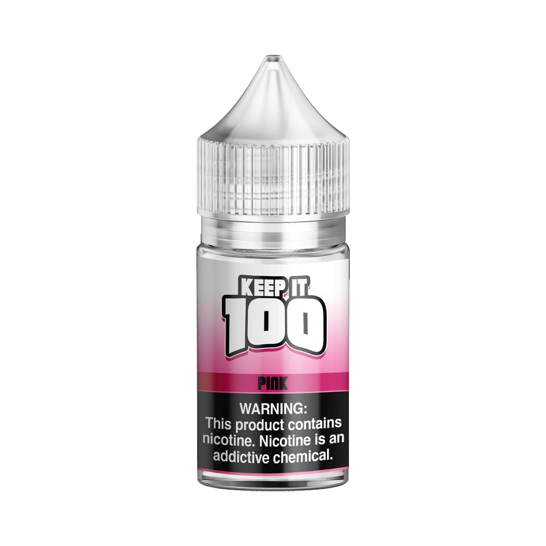Pink SALT Keep It 100 e-liquid bottle, 30mL, featuring pink-colored packaging and branding, designed for vaping.