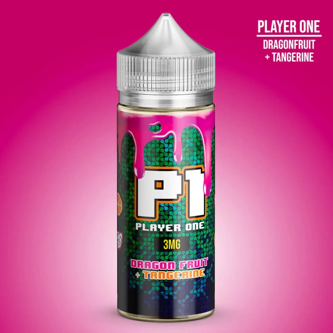 Vapergate Player One e-liquid 100mL bottle with colorful label featuring vibrant graphics and branding.