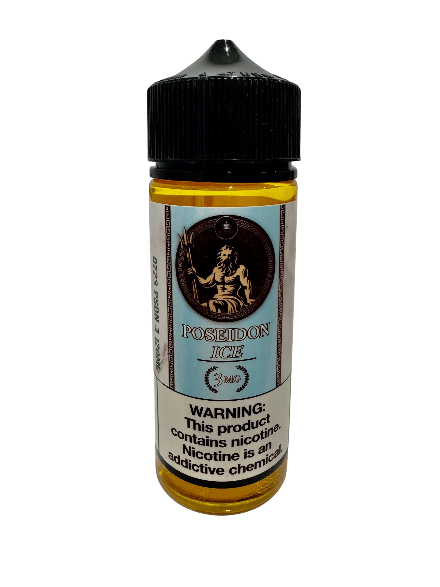 Cyclops Vapor Poseidon ICE vape juice bottle with colorful label and 120mL size, featuring icy and citrus flavor elements.