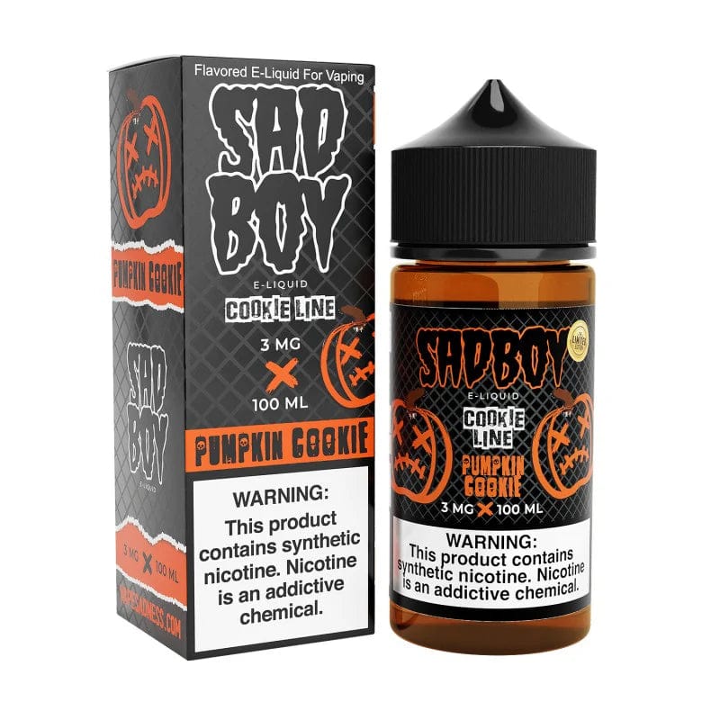 Pumpkin Cookie Sadboy e-liquid bottle, 100mL, featuring pumpkin and cookie flavor branding for vaping enthusiasts.
