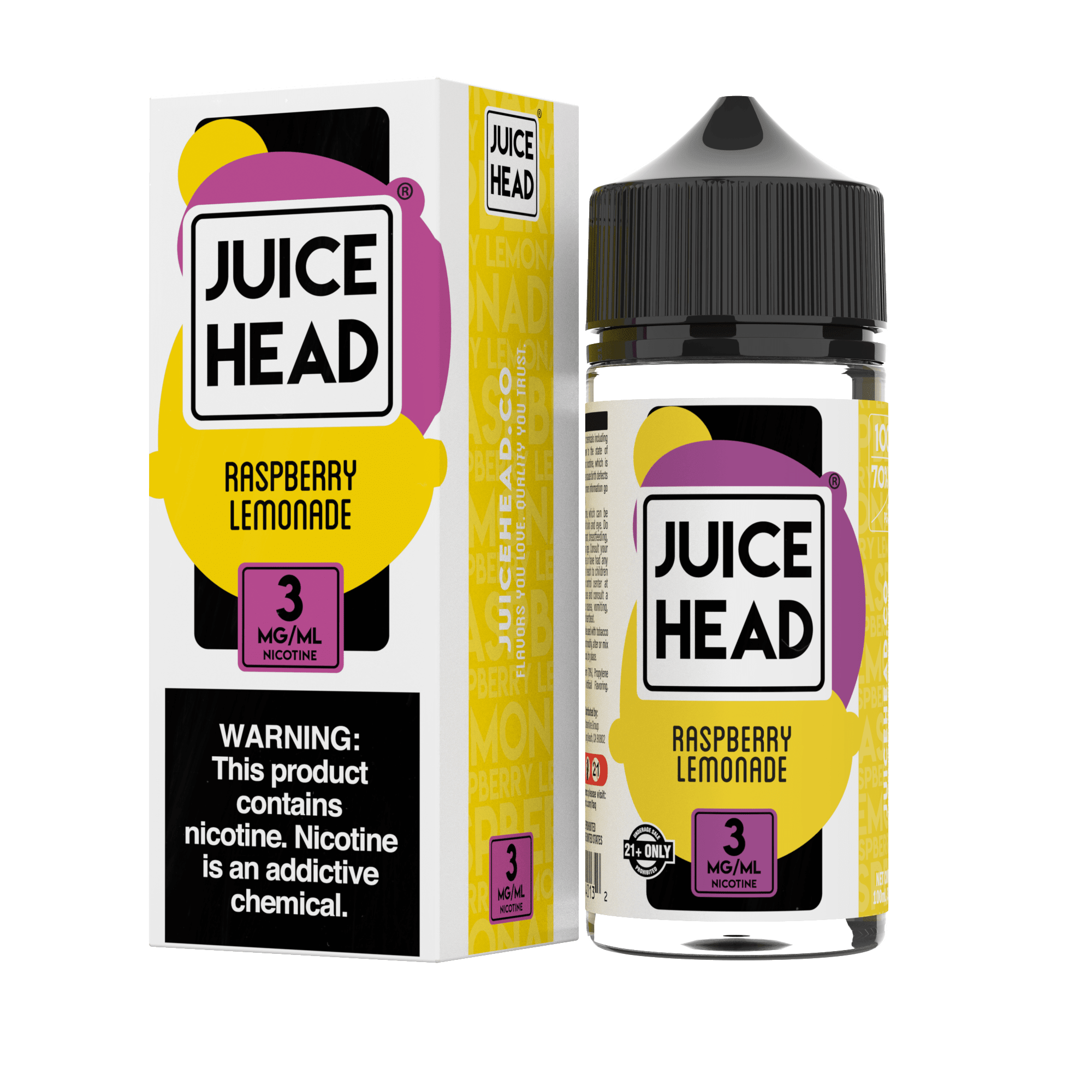 Raspberry Lemonade e-liquid by Juice Head in a 100mL bottle, featuring fresh raspberries and zesty lemon flavor.