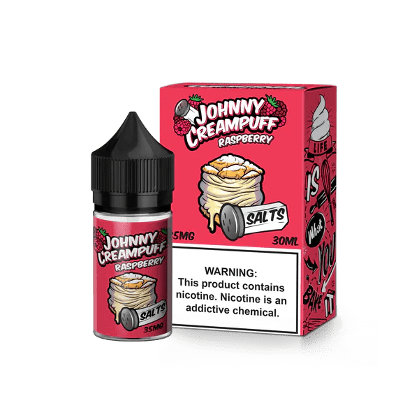 Raspberry SALT e-liquid by Johnny Creampuff, 30mL bottle, featuring ripe raspberry flavor with salt nicotine for vaping.