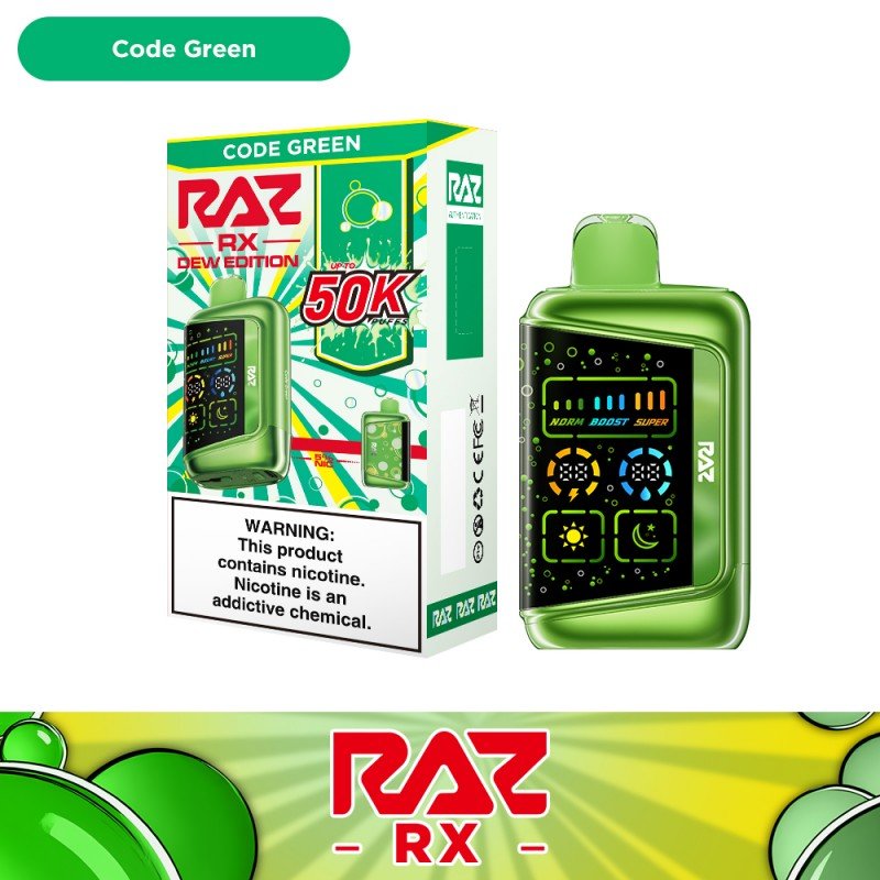 RAZ RX 50K Disposable Vape device with sleek design and mouthpiece, showcasing the RAZ brand logo and compact shape.