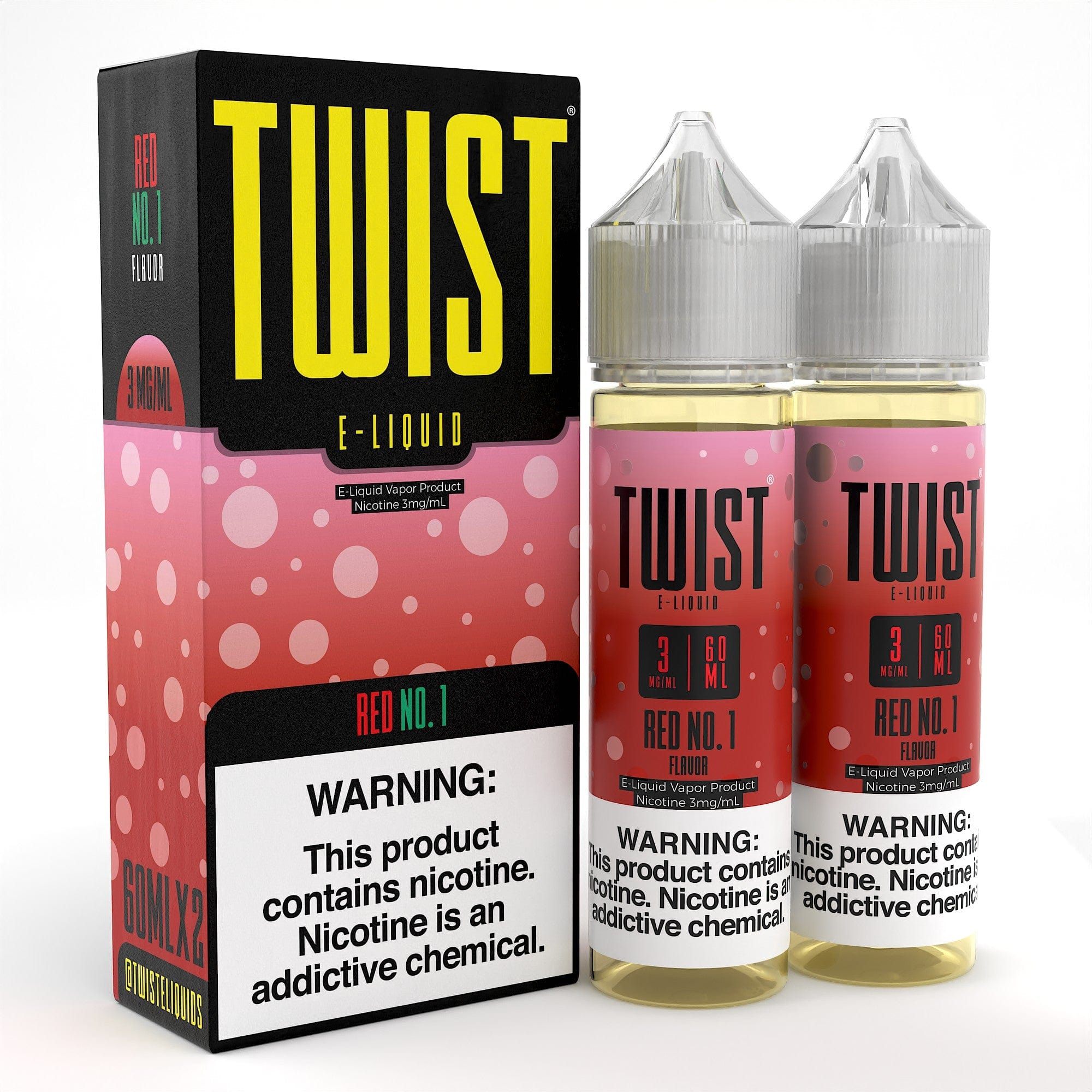 Red No. 1 Twist E-liquids 120mL bottle with vibrant red packaging for vaping flavor.