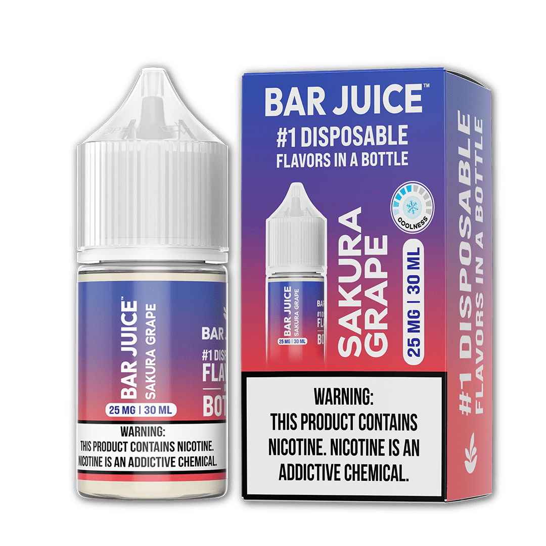 Sakura Grape SALT Bar Juice e-liquid bottle, 30mL, featuring a vibrant label with sakura cherry blossoms and grape imagery.