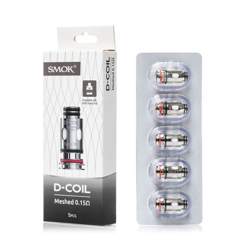 SMOK D Series replacement coils for vape devices, showcasing multiple coils with branding and packaging details.