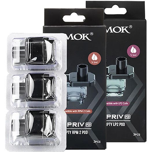 SMOK G-Priv replacement pods for vaping device, shown in black with clear mouthpiece, designed for easy refilling and use.