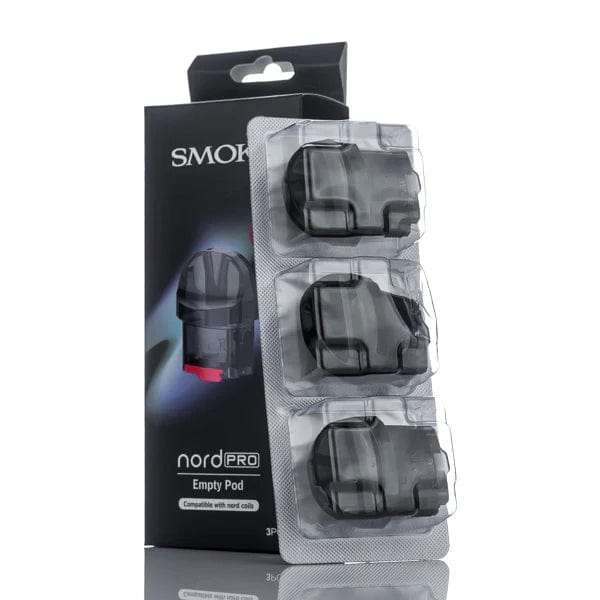 SMOK Nord PRO replacement vape pods showing clear plastic construction and mouthpiece for refillable e-cigarette device.