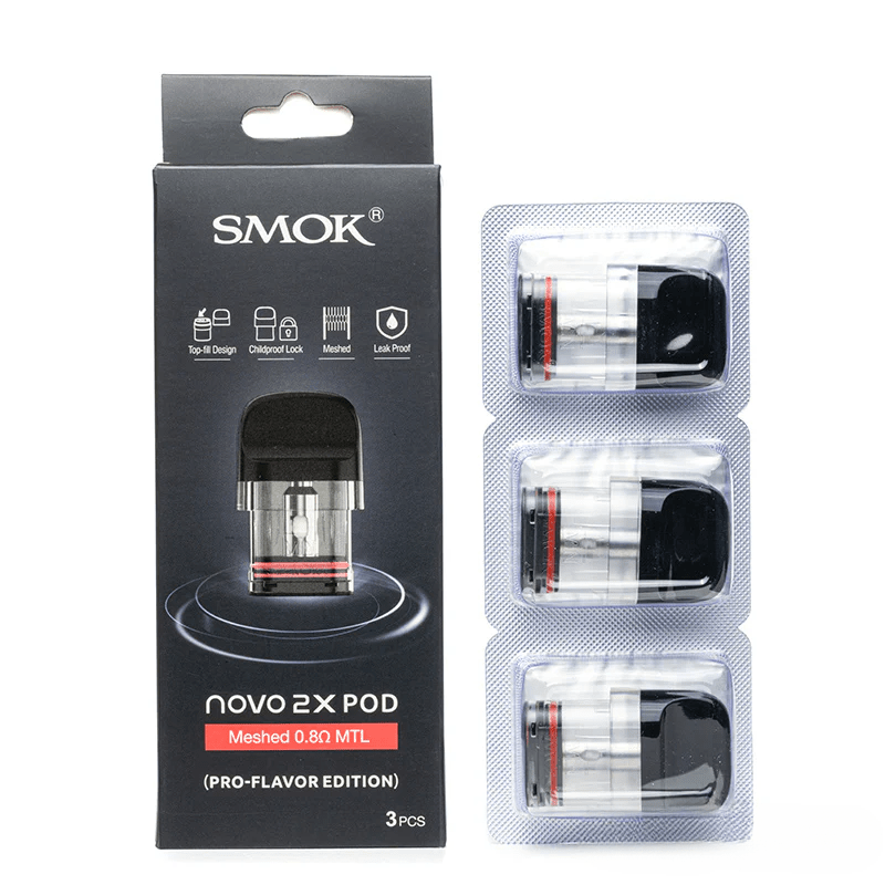 SMOK Novo 2X replacement vape pods, clear e-liquid chambers with mouthpiece, designed for SMOK electronic vape device.