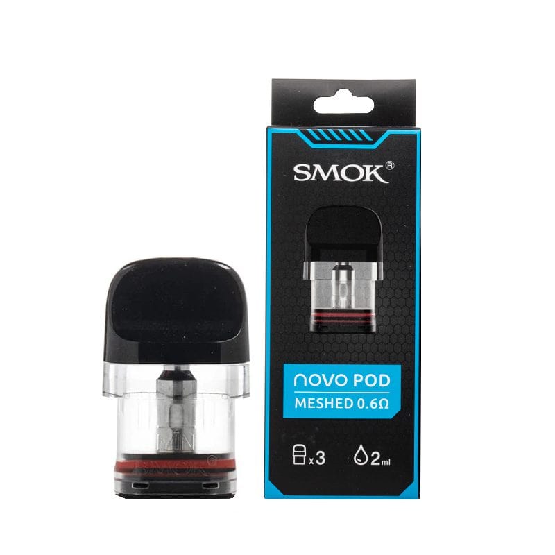 SMOK Novo replacement vape pods for SMOK Novo devices, showing clear view of the refillable pod design and mouthpiece.