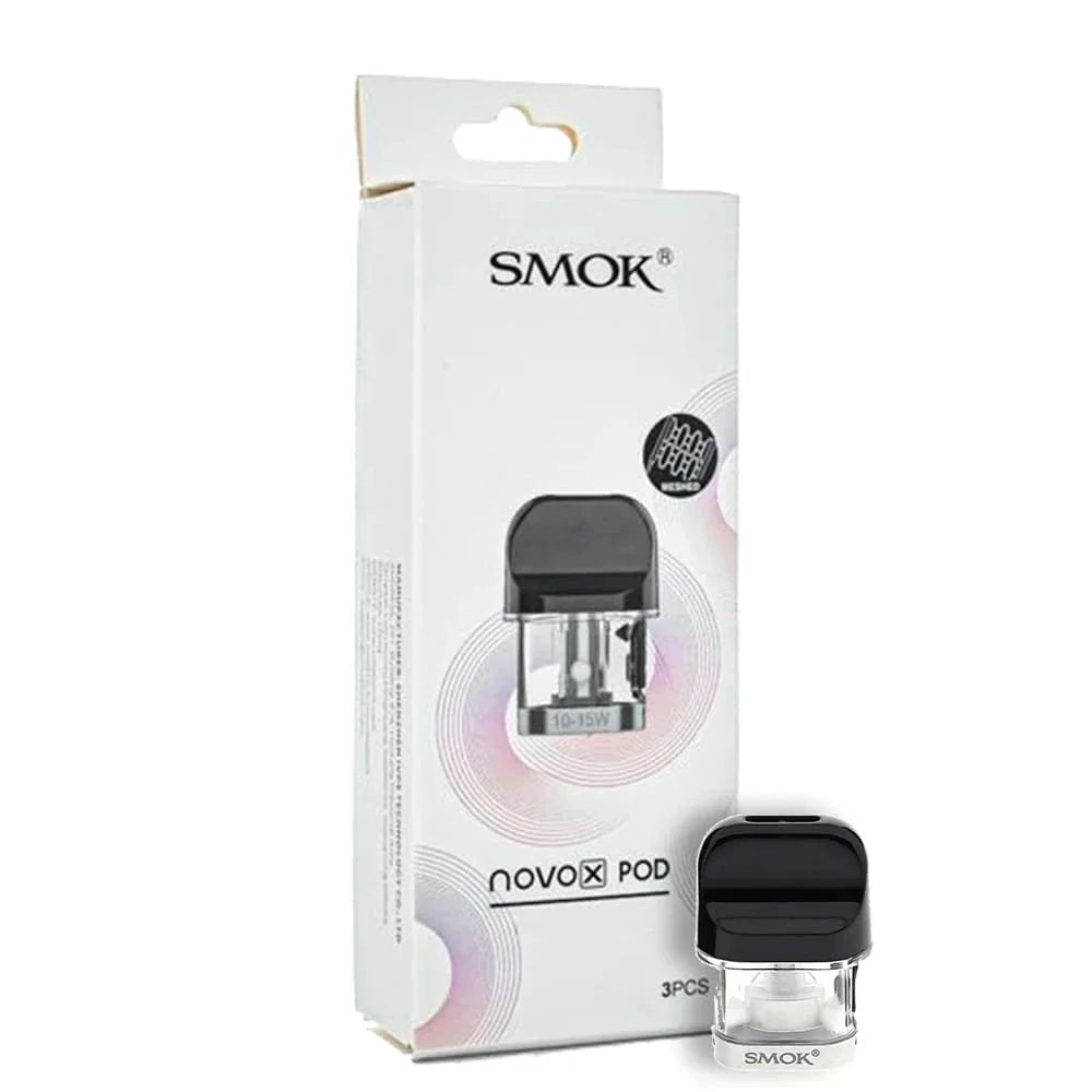 SMOK Novo X replacement vape pods for SMOK Novo X device, showing sleek pod design with mouthpiece and e-liquid chamber.