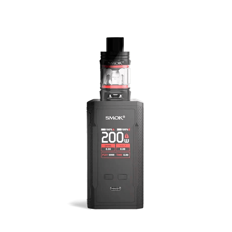SMOK R-KISS 2 200W Starter Kit hardware with sleek design, featuring a compact mod and included vaping accessories.