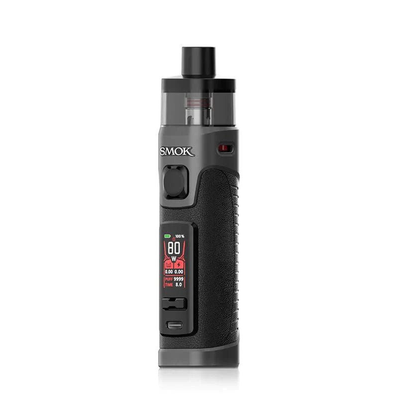 SMOK RPM 5 80W pod system vape device showing a sleek black hardware with a compact design and adjustable airflow.