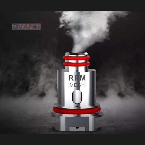 SMOK RPM coils 5-pack for vape devices, showing replacement coil heads with metal and wicking material for smoking flavor.