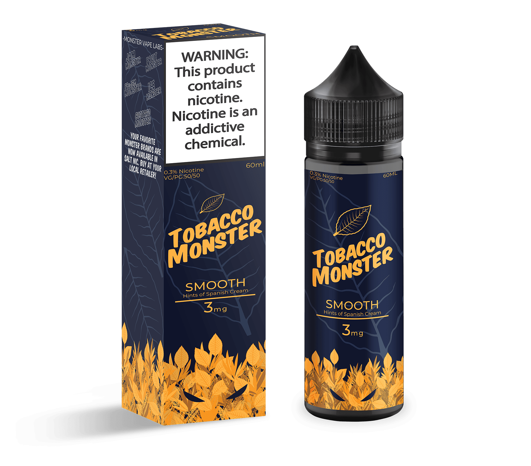 Smooth Tobacco Monster e-liquid bottle, 100mL size with smooth tobacco flavor, featuring the Tobacco Monster branding.
