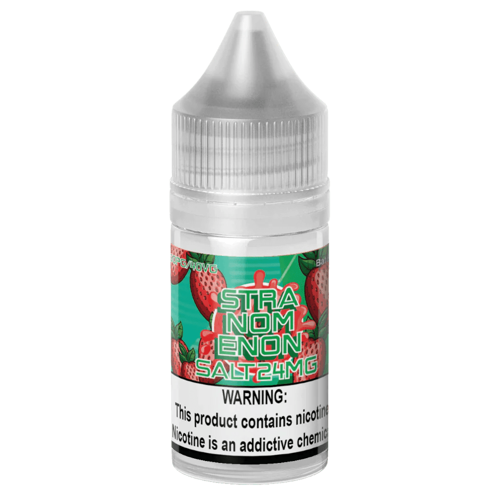 Nomenon E-Liquids Stranomenon SALT e-liquid bottle, 30mL, with colorful label and dropper cap, designed for vaping.