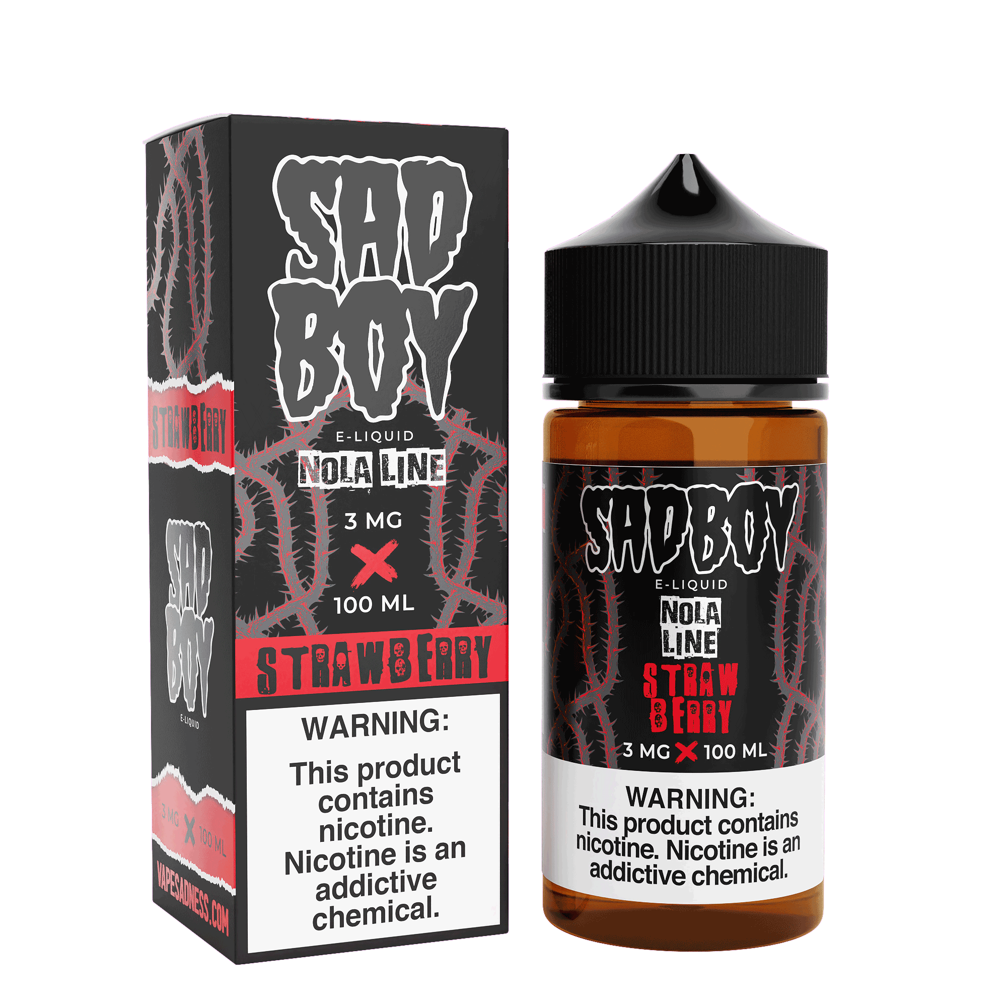 Sadboy Straw Nola 100mL e-liquid bottle with colorful label, featuring a straw and cereal-inspired design.